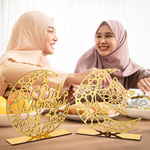 COCHIE Acryl Eid Mubarak Ramadan Kareem Dekorationen Eid Tisch Zeichen Mond Hohle Stern Freistehend Tisch Centerpiece Hängende Ornamente Tischdekoration für Muslim Islam Tischdekoration
