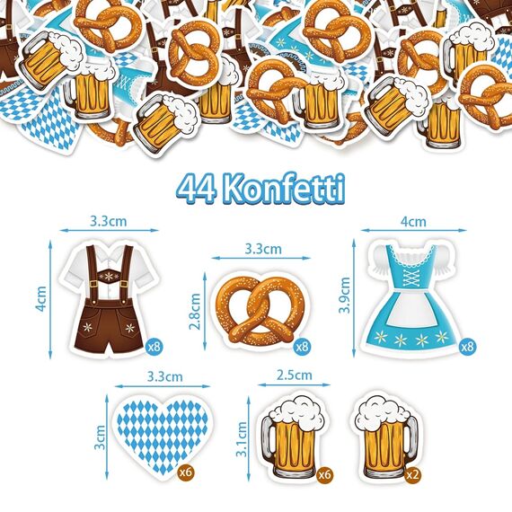 20 Stück Servietten + 12 Windlicht Tischdeko Bayern + 44 Konfetti Streudeko Tisch, Für Oktoberfest Dekoration, Biergarten Geschenk, Bayerische Deko Party Set, Servietten Blau Weiß Grillparty
