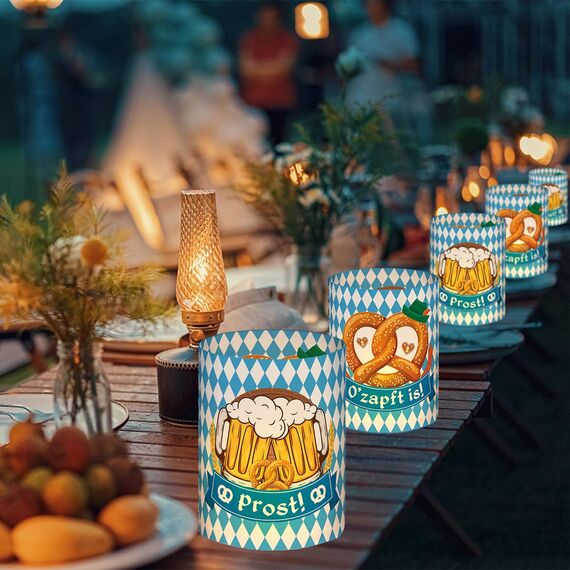 20 Stück Servietten + 12 Windlicht Tischdeko Bayern + 44 Konfetti Streudeko Tisch, Für Oktoberfest Dekoration, Biergarten Geschenk, Bayerische Deko Party Set, Servietten Blau Weiß Grillparty