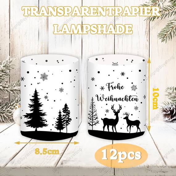 12 Windlicht Tischdeko Weihnachtsdeko Innen, Weihnachten Deko Tisch, Christmas Decorations, Weinachtsdekorationen, Frohe Weihnachten, Geeignet für Teelichter oder Kerzen