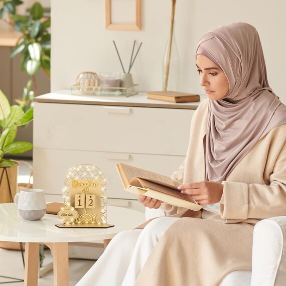 Giftota Ramadan Kalender mit LED Lichterkette, Ramadan Deko Aus Holz, Ramadan Mubarak Dekoration, Eid Mubarak Dekoration, Ramadan Kalender Kinder, Familien