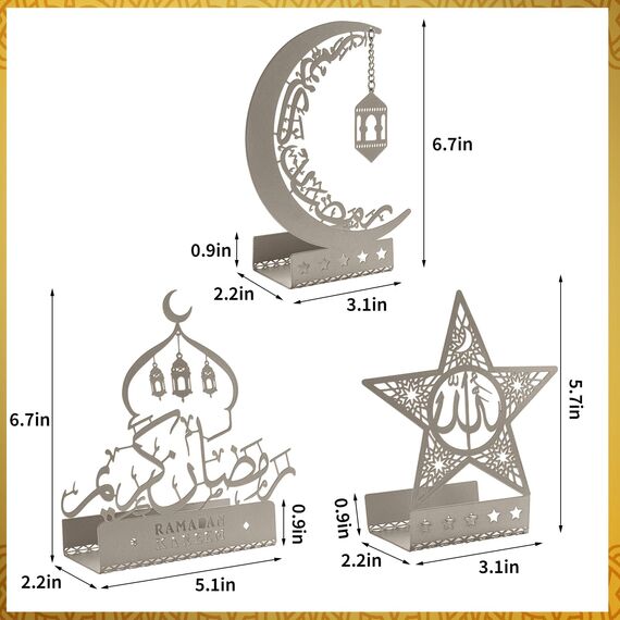 flangairy Ramadan-Dekorationen für Zuhause 2024, Eid Mubarak, Metall-Kareem-Schilder, islamische muslimische Moschee, arabischer Ständer, silberfarben, Allah, für den Innenbereich, Tischdekoration,