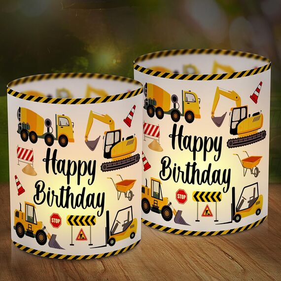 12 Windlicht Tischdeko Geburtstag, Happy Birthday Tisch Deko, Baustellen Windlichter Tischdeko, Bagger Geburtstagsdeko, Baufahrzeug Windlicht Geeignet für Junge Mädchen BAU Geburtstag Party