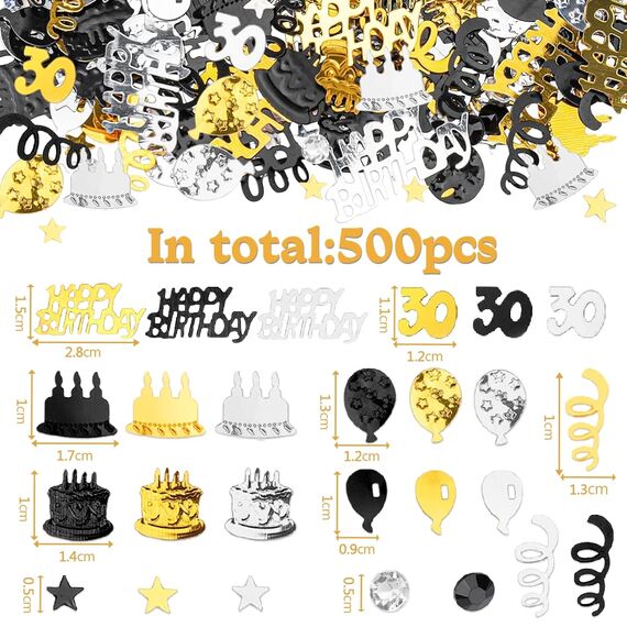 20 Stück Servietten 30 Geburtstag+12 Windlicht Tischdeko 30 + 500 Konfetti , Deko 30. Geburtstag Mann Frau, Tisch Deko 30 Jahre Schwarzes Gold