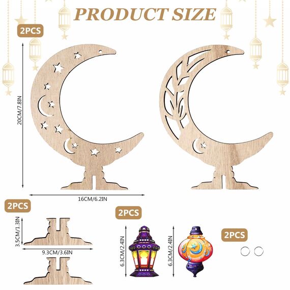 Ramadan Dekoration Holz, Eid Mubarak Dekoration, Ramadan Tischdeko, Ramadan Mubarak Dekoration, Holz Mond Sterne Ramadan Deko, Holz Anhänger Ornament Ramadan für Zuhause, Eid Mubarak Geschenke
