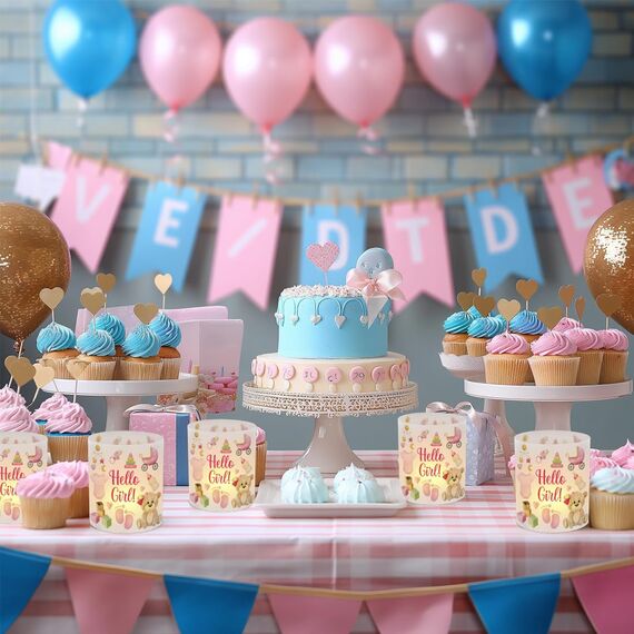 12 Windlicht Tischdeko Hello Girl, Hello Girl Tisch Deko, Rosa Süßer Bär Windlichter Tischdeko, Tisch Dekoration für Mädchen Geburt Babyparty Geburtstag, Fußabdruck Windlicht für Teelichter Kerzen