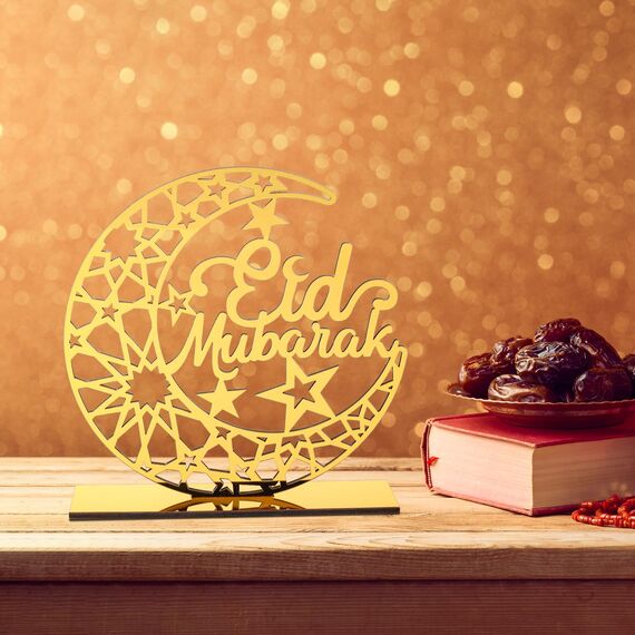 COCHIE Acryl Eid Mubarak Ramadan Kareem Dekorationen Eid Tisch Zeichen Mond Hohle Stern Freistehend Tisch Centerpiece Hängende Ornamente Tischdekoration für Muslim Islam Tischdekoration