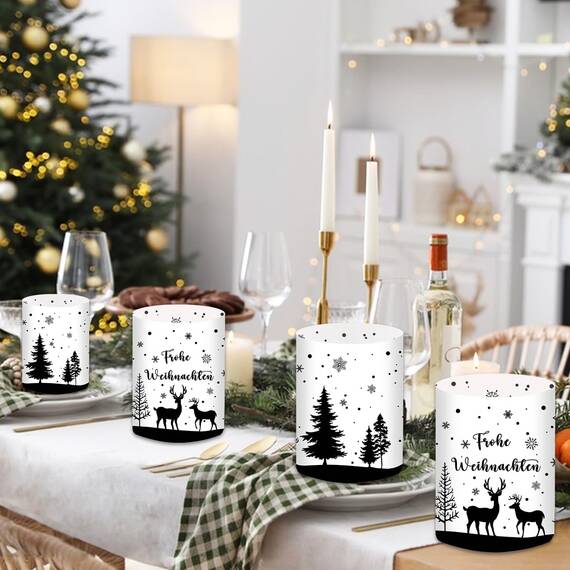 12 Windlicht Tischdeko Weihnachtsdeko Innen, Weihnachten Deko Tisch, Christmas Decorations, Weinachtsdekorationen, Frohe Weihnachten, Geeignet für Teelichter oder Kerzen