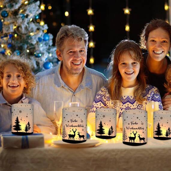 12 Windlicht Tischdeko Weihnachtsdeko Innen, Weihnachten Deko Tisch, Christmas Decorations, Weinachtsdekorationen, Frohe Weihnachten, Geeignet für Teelichter oder Kerzen
