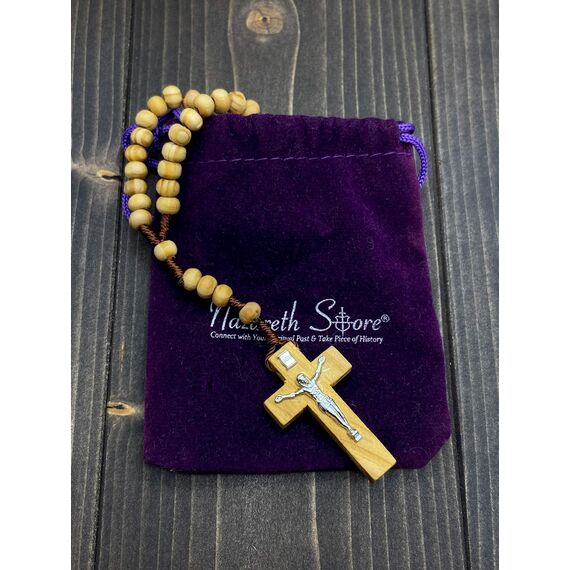 Nazareth Store Katholischer Gebetskranz aus Olivenholz aus Bethlehem, handgefertigt, mit Jesuskreuz, 4,3 x 2 x 26,9 cm, Holz