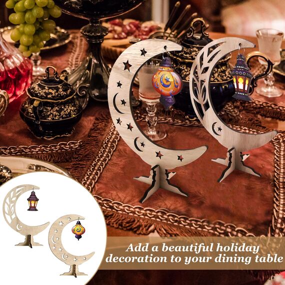 Ramadan Dekoration Holz, Eid Mubarak Dekoration, Ramadan Tischdeko, Ramadan Mubarak Dekoration, Holz Mond Sterne Ramadan Deko, Holz Anhänger Ornament Ramadan für Zuhause, Eid Mubarak Geschenke