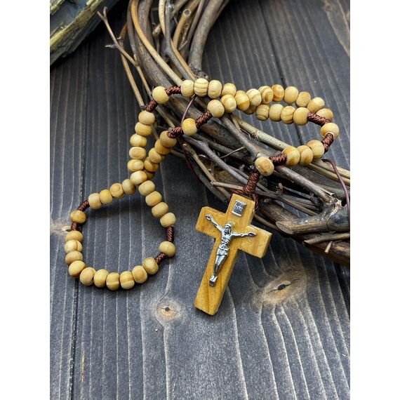 Nazareth Store Katholischer Gebetskranz aus Olivenholz aus Bethlehem, handgefertigt, mit Jesuskreuz, 4,3 x 2 x 26,9 cm, Holz