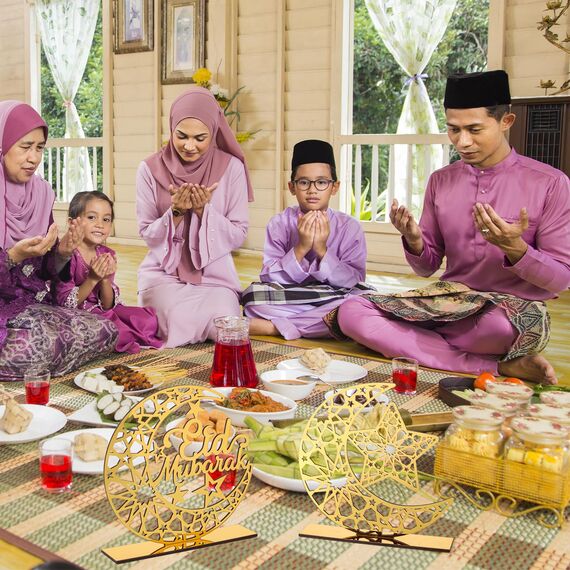 COCHIE Acryl Eid Mubarak Ramadan Kareem Dekorationen Eid Tisch Zeichen Mond Hohle Stern Freistehend Tisch Centerpiece Hängende Ornamente Tischdekoration für Muslim Islam Tischdekoration