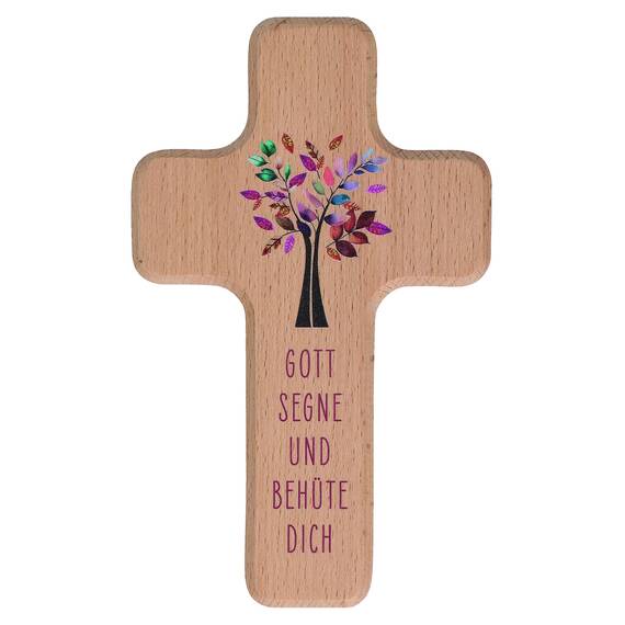 Butzon & Bercker Kinderkreuz 'Gott segne & behüte dich' in Geschenkverpackung zum aufhängen, Buche 11x18cm – Christliches Geschenk für Jungen und Mädchen – für Taufe, Geburt, Kommunion