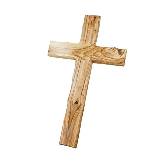 MaMeMi HOLZKREUZ aus OLIVENHOLZ 25 x 13 cm mit natürlicher Maserung, gekerbte Kanten, WANDKREUZ in HANDARBEIT aus dem HEILIGEN LAND/BETHLEHEM