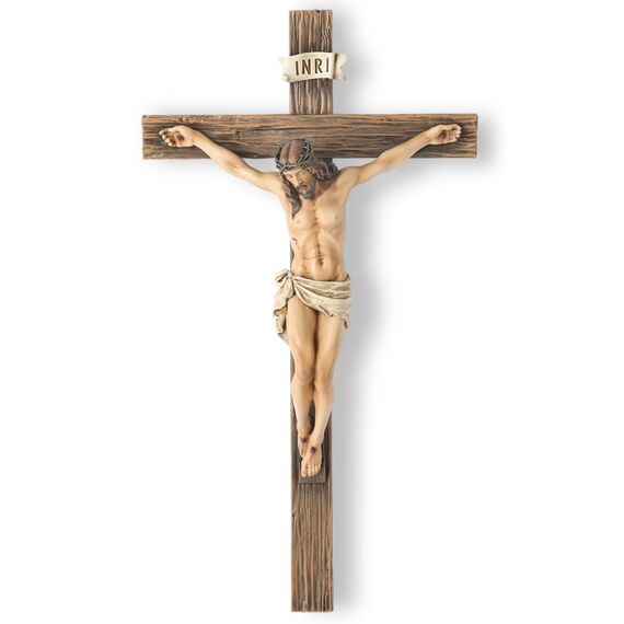BC Katholisches Kruzifix-Wandkreuz, Jesus Christus, inspirierende Heimdekoration, religiöses Geschenk, 25,4 cm hoch, Renaissance-Skulptur, handgefertigt von Buildclassic