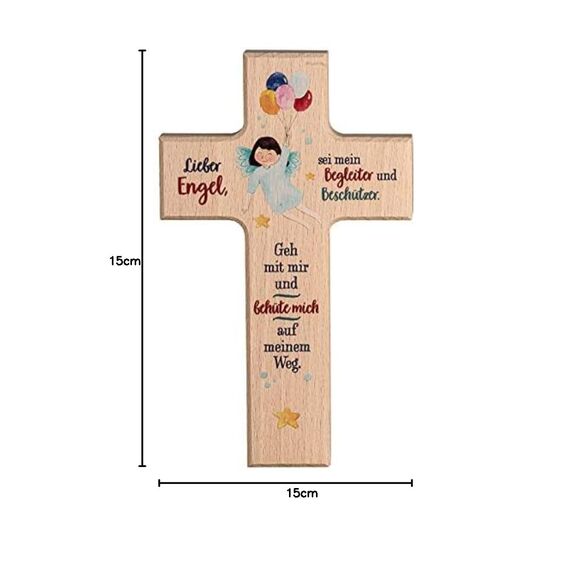 MaMeMi Kinder- Holzkreuz: 'Regenbogen-Engel' 15 cm zur Geburt, Taufe oder Kommunion
