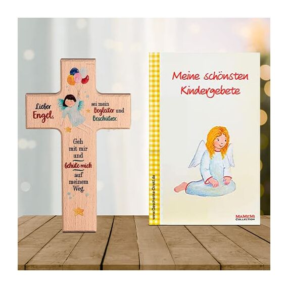 MaMeMi Kinder- Holzkreuz: 'Regenbogen-Engel' 15 cm zur Geburt, Taufe oder Kommunion