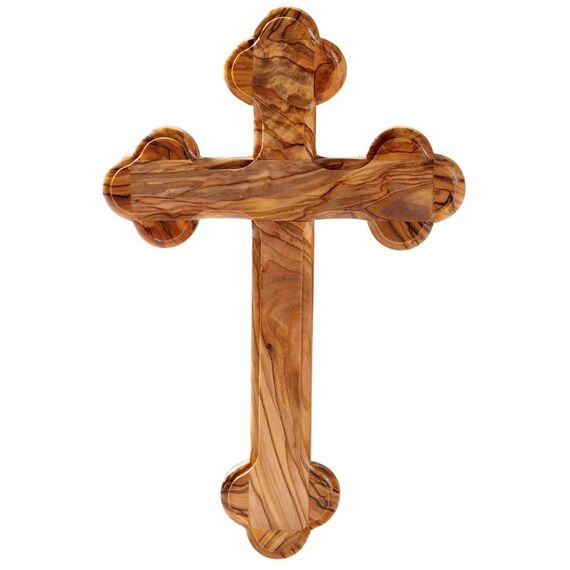 Kassis Geschenkartikel Olivenholz Kreuz Kruzifix Wandkreuz schlicht mit runden Kanten zum Aufhängen aus Bethlehem zur Firmung, Taufe, Kommunion (Ohne Gravur, 22,50 cm)