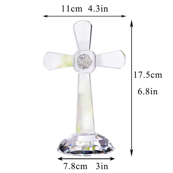 QFkris Traditionelles Kreuz mit Kristallkreuz, 17,8 cm hoch, transparentes Glas, Tischdekoration