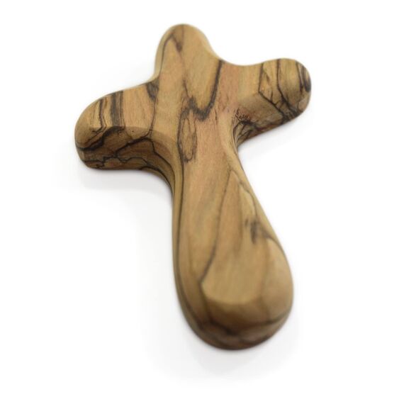MIZZE Made for Luck 10 cm handgefertigt in Bethlehem handgefertigte Olivenholz Comfort Holding Cross in Beutel