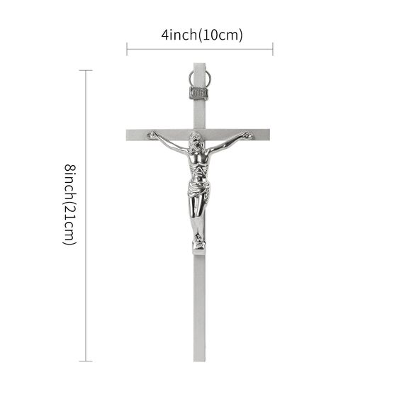 VINETEN Kruzifix-Wandkreuz | Silberfarbenes Metall, schlanke katholische Kreuze | Kreuz-Wanddekoration für Ihr Zuhause – 20,3 cm