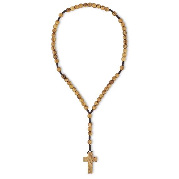 Katholischer Rosenkranz aus Olivenholz aus Bethlehem in natürlichem Baumwollbeutel - Rosenkranz aus Holz mit Echtheitszertifikat für Männer und Frauen