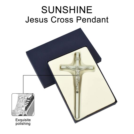 VINETEN Kruzifix-Wandkreuz | Silberfarbenes Metall, schlanke katholische Kreuze | Kreuz-Wanddekoration für Ihr Zuhause – 20,3 cm