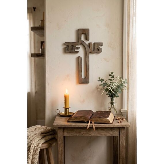 Ajuny Jesus Holz Wandkreuz Keltisches Handgeschnitzte religiöse Wanddeko, christliche Wohnkultur, Kruzifix Kreuz zum Aufhängen, Geschenk zur Taufe & Kommunion 15x10 Zoll (38x25 cm)