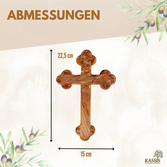 Kassis Geschenkartikel Olivenholz Kreuz Kruzifix Wandkreuz schlicht mit runden Kanten zum Aufhängen aus Bethlehem zur Firmung, Taufe, Kommunion (Ohne Gravur, 22,50 cm)