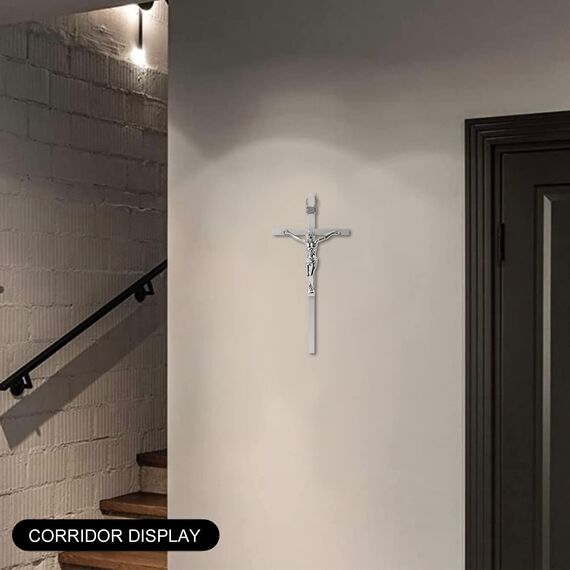 VINETEN Kruzifix-Wandkreuz | Silberfarbenes Metall, schlanke katholische Kreuze | Kreuz-Wanddekoration für Ihr Zuhause – 20,3 cm