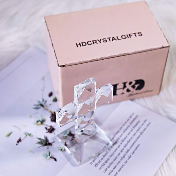 H&D Traditionelles Kristallkreuz stehend,Briefbeschwerer aus Glas für die Tischdekoration,12cm
