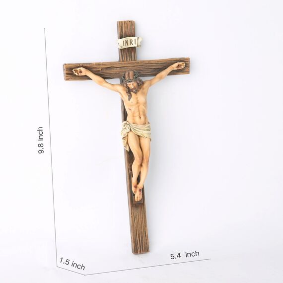 BC Katholisches Kruzifix-Wandkreuz, Jesus Christus, inspirierende Heimdekoration, religiöses Geschenk, 25,4 cm hoch, Renaissance-Skulptur, handgefertigt von Buildclassic