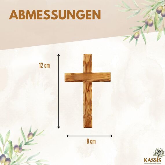 Kassis Geschenkartikel Olivenholz Kreuz schlicht zum Aufhängen Wandkreuz Deko Geschenk zur Firmung Geburt Kommunion Taufe 12 x 8 cm