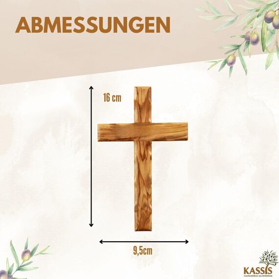 Kassis Geschenkartikel Olivenholz Kreuz schlicht zum Aufhängen Wandkreuz Deko Geschenk zur Firmung Geburt Kommunion Taufe (Ohne Gravur, 16 cm)
