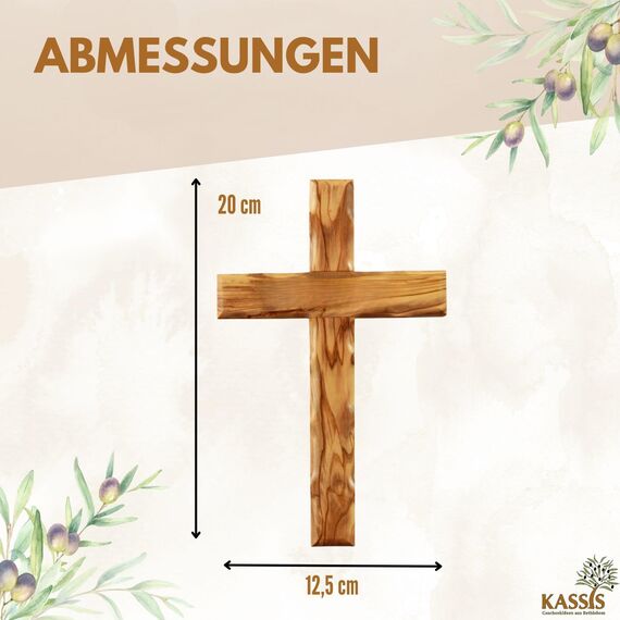 Kassis Geschenkartikel Olivenholz Kreuz schlicht zum Aufhängen Wandkreuz Deko Geschenk zur Firmung Geburt Kommunion Taufe (Wunschtext, 20 cm)