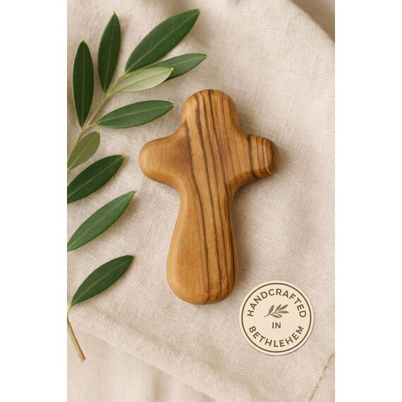 Zuluf Olivenholz-Kreuz, handgefertigt aus Bethlehem, 6L x 2W cm, Holz