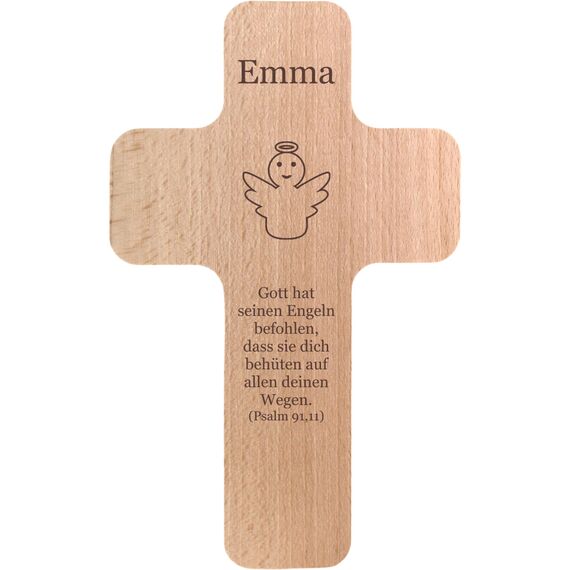 Holzkreuz mit individueller Gravur - personalisiert mit Name, Spruch, Motiv - Holz Kruzifix als Geschenk zur Geburt, Taufe, Kommunion, Firmung - Kreuz für Kinder und Erwachsene