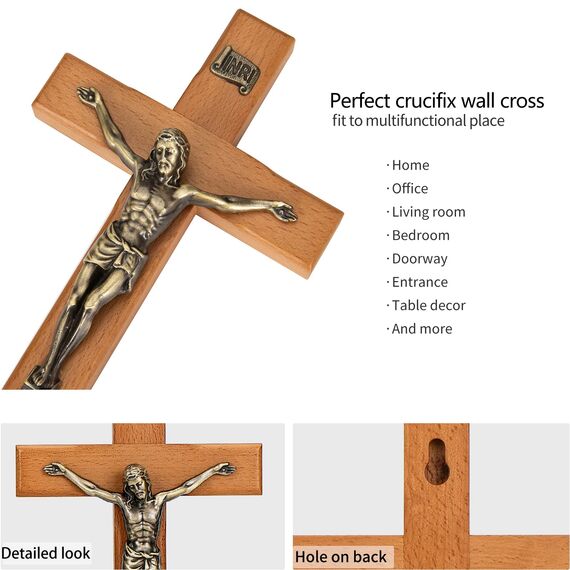 ARCHOBAN 25,4 cm Kruzifix Wandkreuz - Katholisches Holz Jesus Christus Kreuz für Wand oder Gebetsraum, Massivholz Wohnkultur