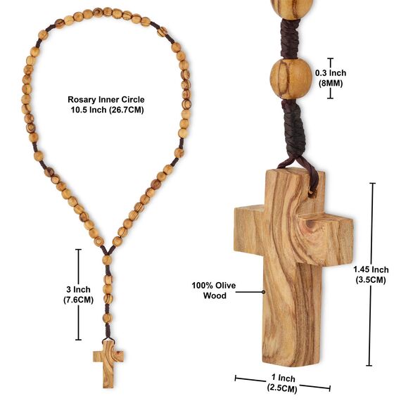 Katholischer Rosenkranz aus Olivenholz aus Bethlehem in natürlichem Baumwollbeutel - Rosenkranz aus Holz mit Echtheitszertifikat für Männer und Frauen