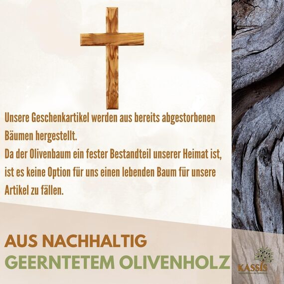 Kassis Geschenkartikel Olivenholz Kreuz schlicht zum Aufhängen Wandkreuz Deko Geschenk zur Firmung Geburt Kommunion Taufe (Wunschtext, 20 cm)