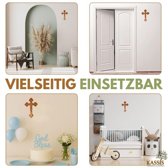 Kassis Geschenkartikel Olivenholz Kreuz Kruzifix Wandkreuz schlicht mit runden Kanten zum Aufhängen aus Bethlehem zur Firmung, Taufe, Kommunion (Ohne Gravur, 18 cm)