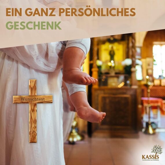 Kassis Geschenkartikel Olivenholz Kreuz schlicht zum Aufhängen Wandkreuz Deko Geschenk zur Firmung Geburt Kommunion Taufe (Ohne Gravur, 20 cm)