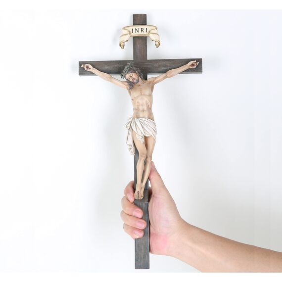 BC Katholisches Kruzifix, Wandkreuz, 40,6 cm, Jesus Christus, Innendekoration, religiöses Sammlerstück, Geschenke, Renaissance-Skulptur, handgefertigt von Buildclassic