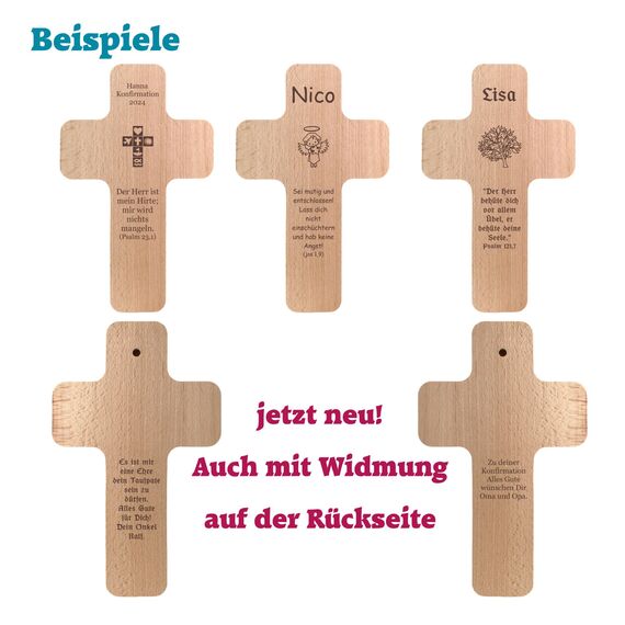 Holzkreuz mit individueller Gravur - personalisiert mit Name, Spruch, Motiv - Holz Kruzifix als Geschenk zur Geburt, Taufe, Kommunion, Firmung - Kreuz für Kinder und Erwachsene