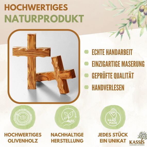 Kassis Geschenkartikel Olivenholz Kreuz schlicht zum Aufhängen Wandkreuz Deko Geschenk zur Firmung Geburt Kommunion Taufe (Ohne Gravur, 20 cm)