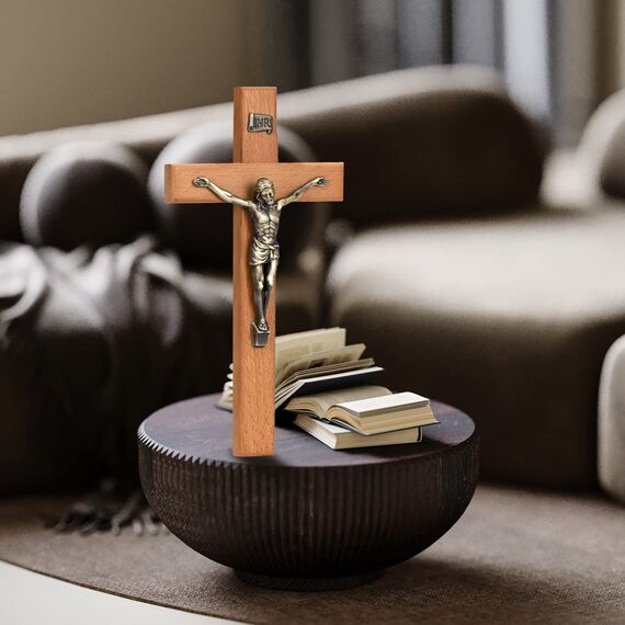 ARCHOBAN 25,4 cm Kruzifix Wandkreuz - Katholisches Holz Jesus Christus Kreuz für Wand oder Gebetsraum, Massivholz Wohnkultur