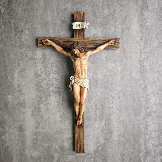 BC Katholisches Kruzifix-Wandkreuz, Jesus Christus, inspirierende Heimdekoration, religiöses Geschenk, 25,4 cm hoch, Renaissance-Skulptur, handgefertigt von Buildclassic