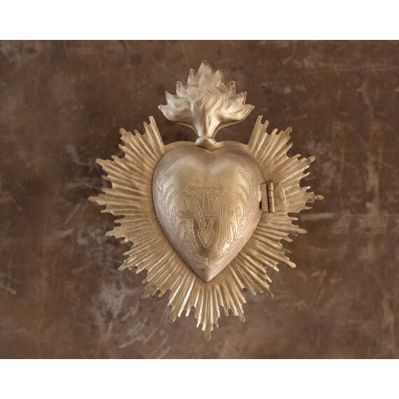 The Queen of Crowns - Heiliges Herz, Milagro Metallherz, Herzdose, Goldfarben, Ex Voto - Hängender Schmuck, Metall, Herzform, Weihnachten, Urlaub, Taufe