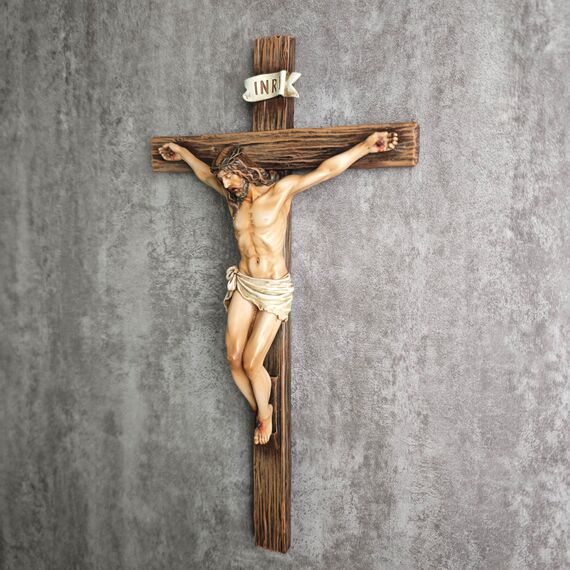 BC Katholisches Kruzifix-Wandkreuz, Jesus Christus, inspirierende Heimdekoration, religiöses Geschenk, 25,4 cm hoch, Renaissance-Skulptur, handgefertigt von Buildclassic
